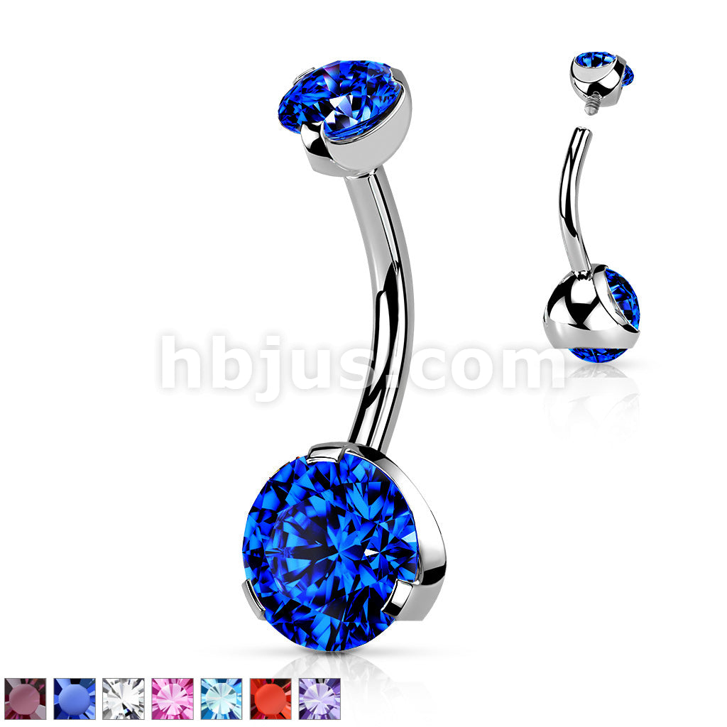 316L Surgical Steel Internally Threaded Prong Set CZ Navel Ring - Image 2