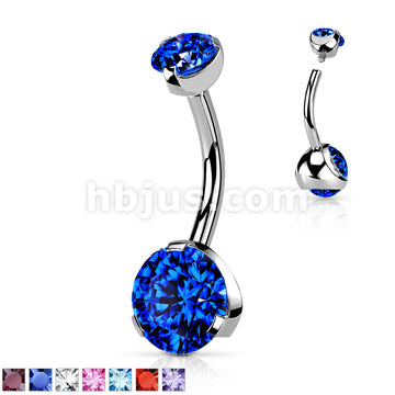 316L Surgical Steel Internally Threaded Prong Set CZ Navel Ring - Image 2