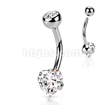 316L Surgical Steel Prong Set Heart CZ Navel Ring - Image 3