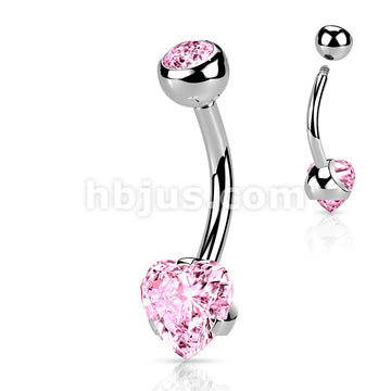 316L Surgical Steel Prong Set Heart CZ Navel Ring - Image 4