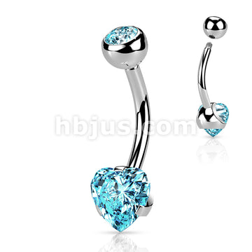 316L Surgical Steel Prong Set Heart CZ Navel Ring - Image 5