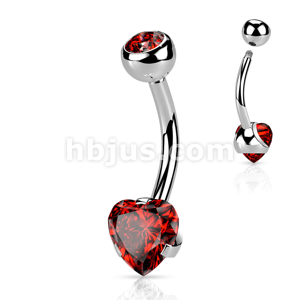 316L Surgical Steel Prong Set Heart CZ Navel Ring - Image 6