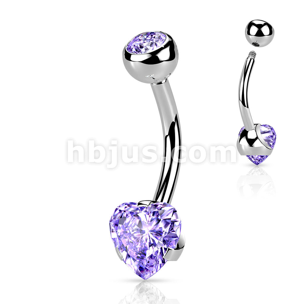316L Surgical Steel Prong Set Heart CZ Navel Ring - Image 7