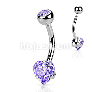 316L Surgical Steel Prong Set Heart CZ Navel Ring - Image 7