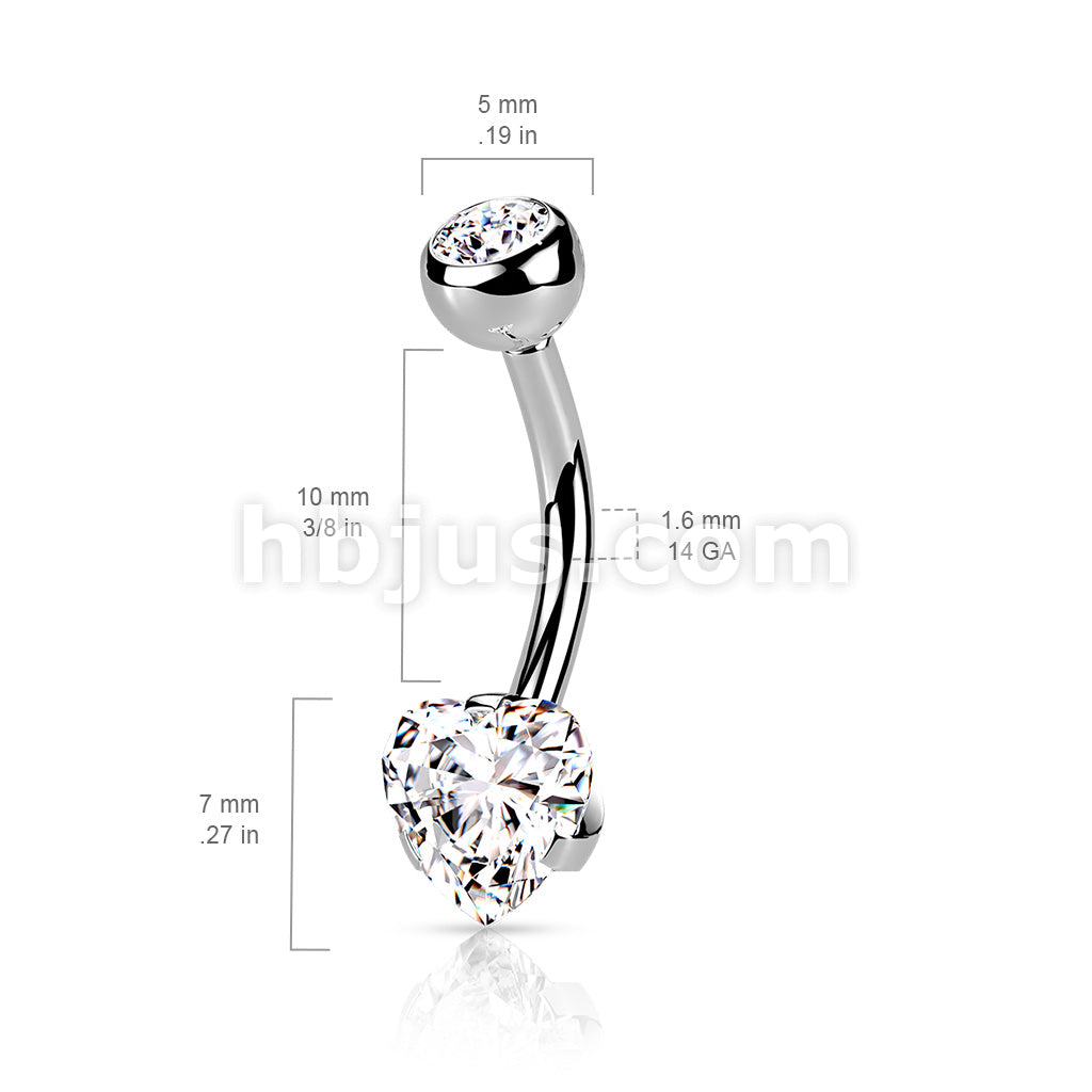 316L Surgical Steel Prong Set Heart CZ Navel Ring - Image 8