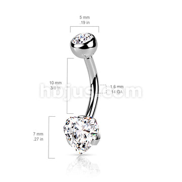 316L Surgical Steel Prong Set Heart CZ Navel Ring - Image 8