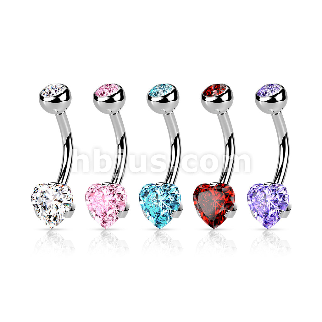 316L Surgical Steel Prong Set Heart CZ Navel Ring - Image 9