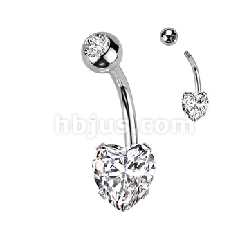 Prong Set 8mm Heart CZ All 316L Surgical Steel Navel Ring - Image 2