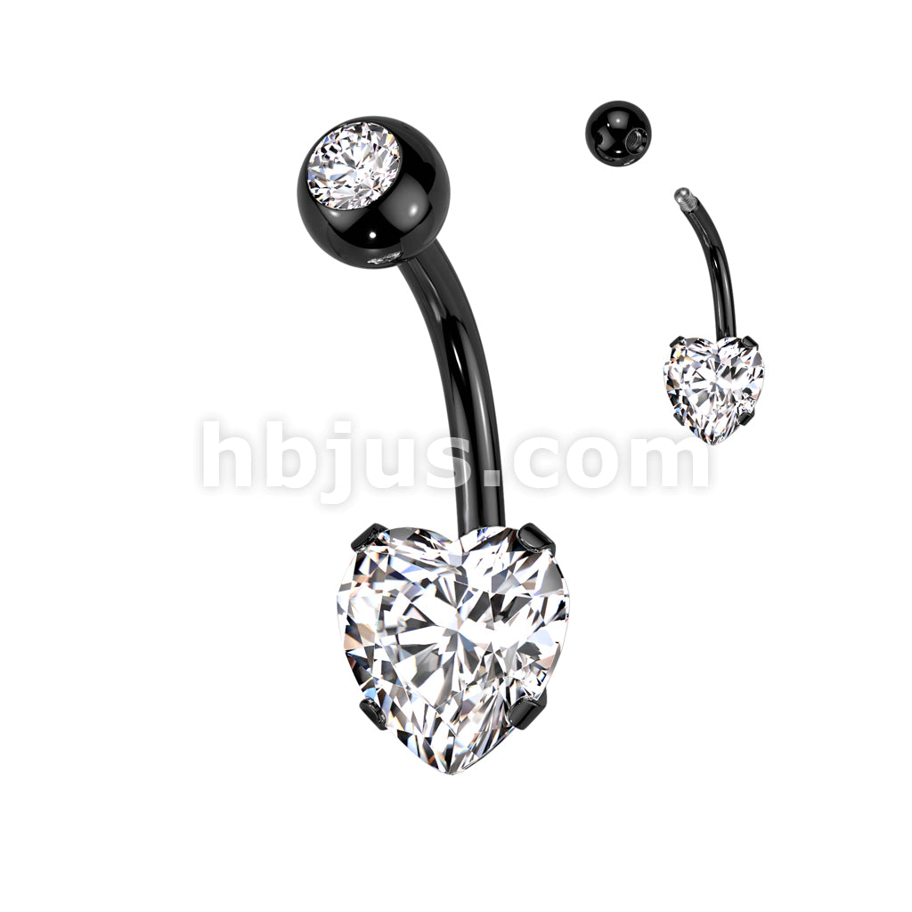 Prong Set 8mm Heart CZ All 316L Surgical Steel Navel Ring - Image 4