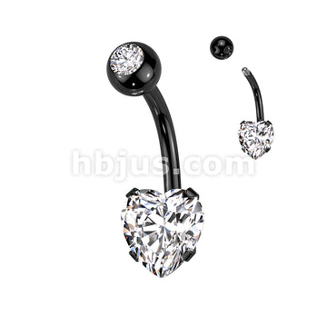 Prong Set 8mm Heart CZ All 316L Surgical Steel Navel Ring - Image 4