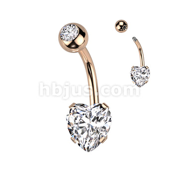 Prong Set 8mm Heart CZ All 316L Surgical Steel Navel Ring - Image 5