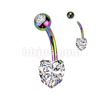 Prong Set 8mm Heart CZ All 316L Surgical Steel Navel Ring - Image 6