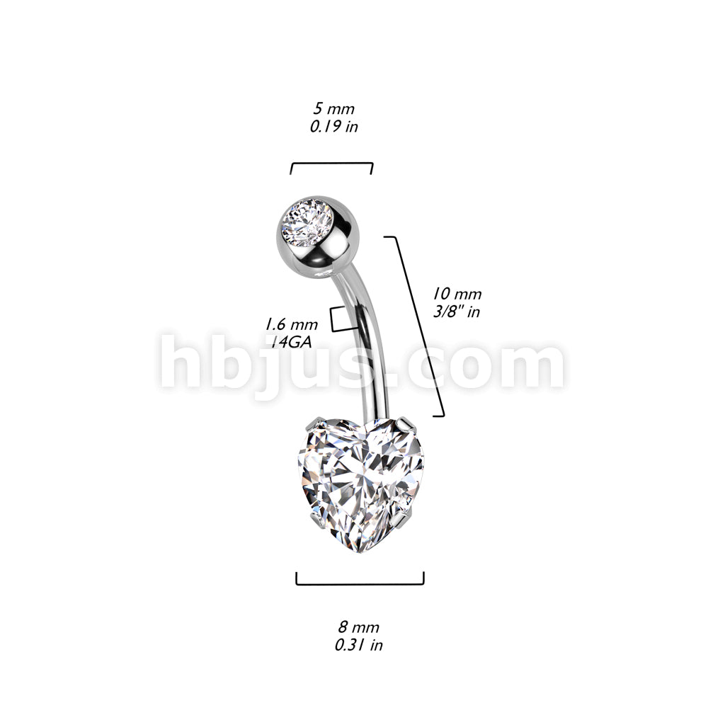Prong Set 8mm Heart CZ All 316L Surgical Steel Navel Ring - Image 7