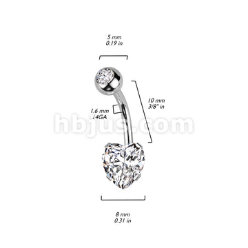 Prong Set 8mm Heart CZ All 316L Surgical Steel Navel Ring - Image 7