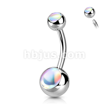 Double Iridescent Stone 316L Surgical Steel Belly Button Ring - Image 6