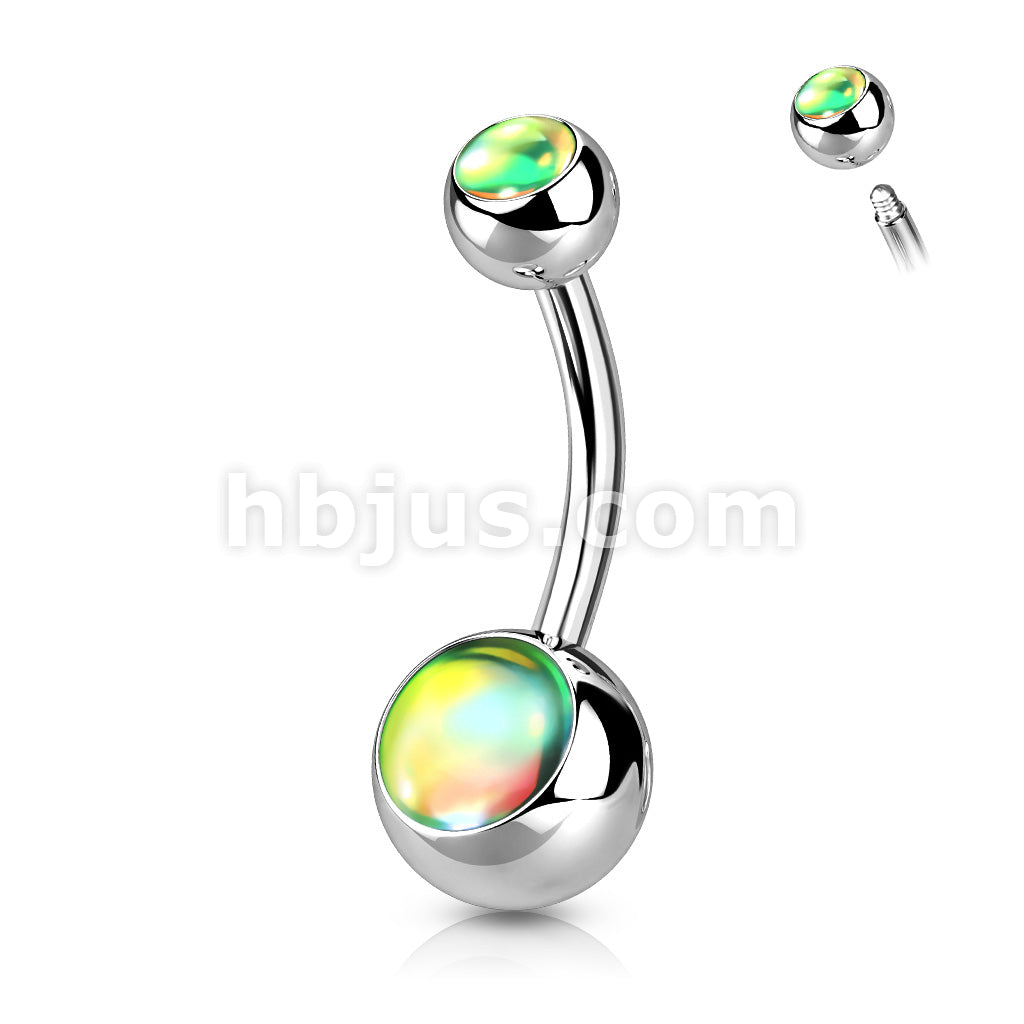 Double Iridescent Stone 316L Surgical Steel Belly Button Ring - Image 7