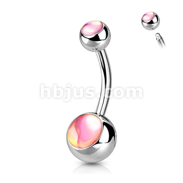 Double Iridescent Stone 316L Surgical Steel Belly Button Ring - Image 8