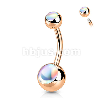 Double Iridescent Stone 316L Surgical Steel Belly Button Ring - Image 5
