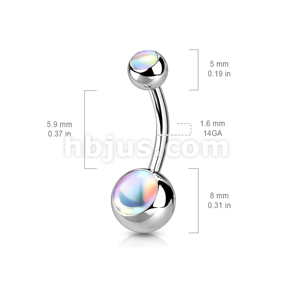 Double Iridescent Stone 316L Surgical Steel Belly Button Ring - Image 9