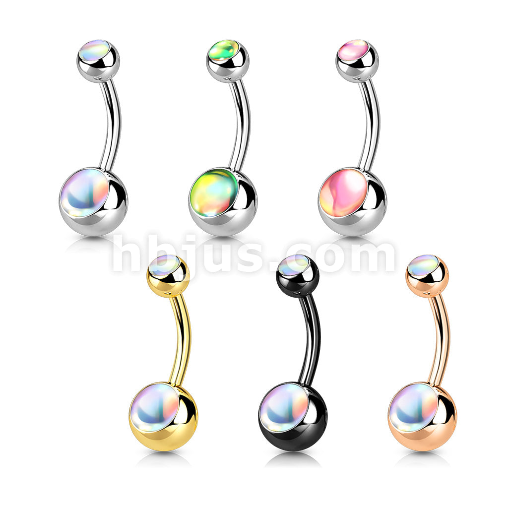 Double Iridescent Stone 316L Surgical Steel Belly Button Ring - Image 10