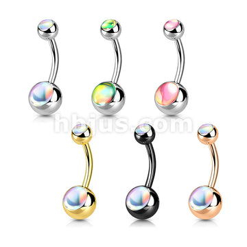 Double Iridescent Stone 316L Surgical Steel Belly Button Ring - Image 10