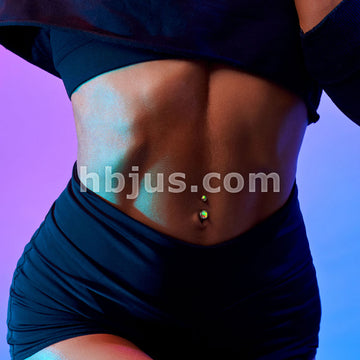 Double Iridescent Stone 316L Surgical Steel Belly Button Ring - Image 11