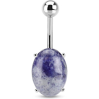 316L Surgical Steel Prong Set Oval Sodalite Semi Precious Stone Navel Ring