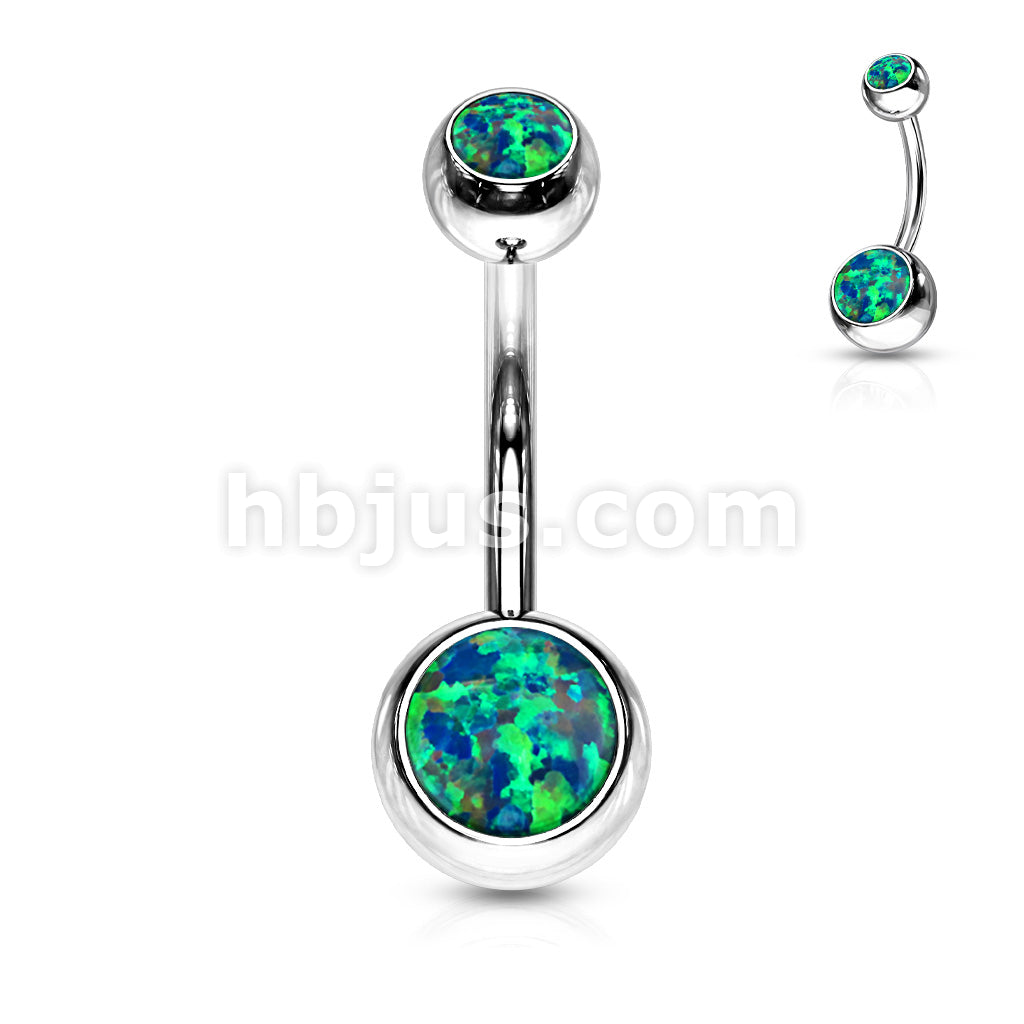 Opal Set Double Jeweled 316L Surgical Steel Belly Button Navel Rings - Image 2