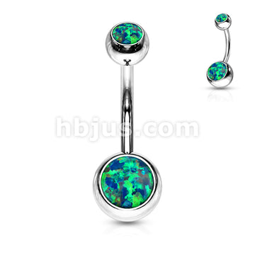 Opal Set Double Jeweled 316L Surgical Steel Belly Button Navel Rings - Image 2
