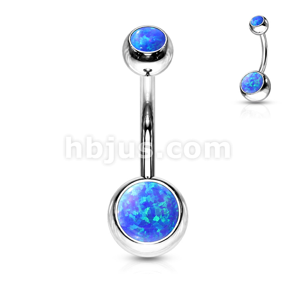 Opal Set Double Jeweled 316L Surgical Steel Belly Button Navel Rings - Image 3