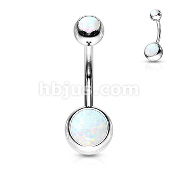 Opal Set Double Jeweled 316L Surgical Steel Belly Button Navel Rings - Image 4