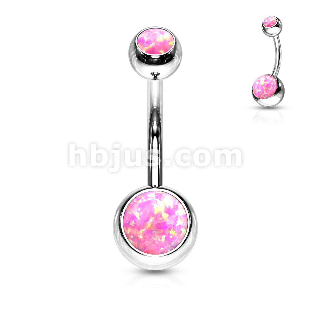 Opal Set Double Jeweled 316L Surgical Steel Belly Button Navel Rings - Image 5