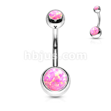 Opal Set Double Jeweled 316L Surgical Steel Belly Button Navel Rings - Image 5