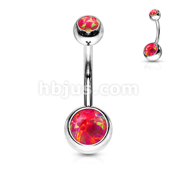 Opal Set Double Jeweled 316L Surgical Steel Belly Button Navel Rings - Image 6