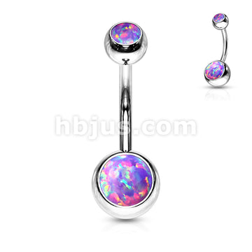 Opal Set Double Jeweled 316L Surgical Steel Belly Button Navel Rings - Image 7