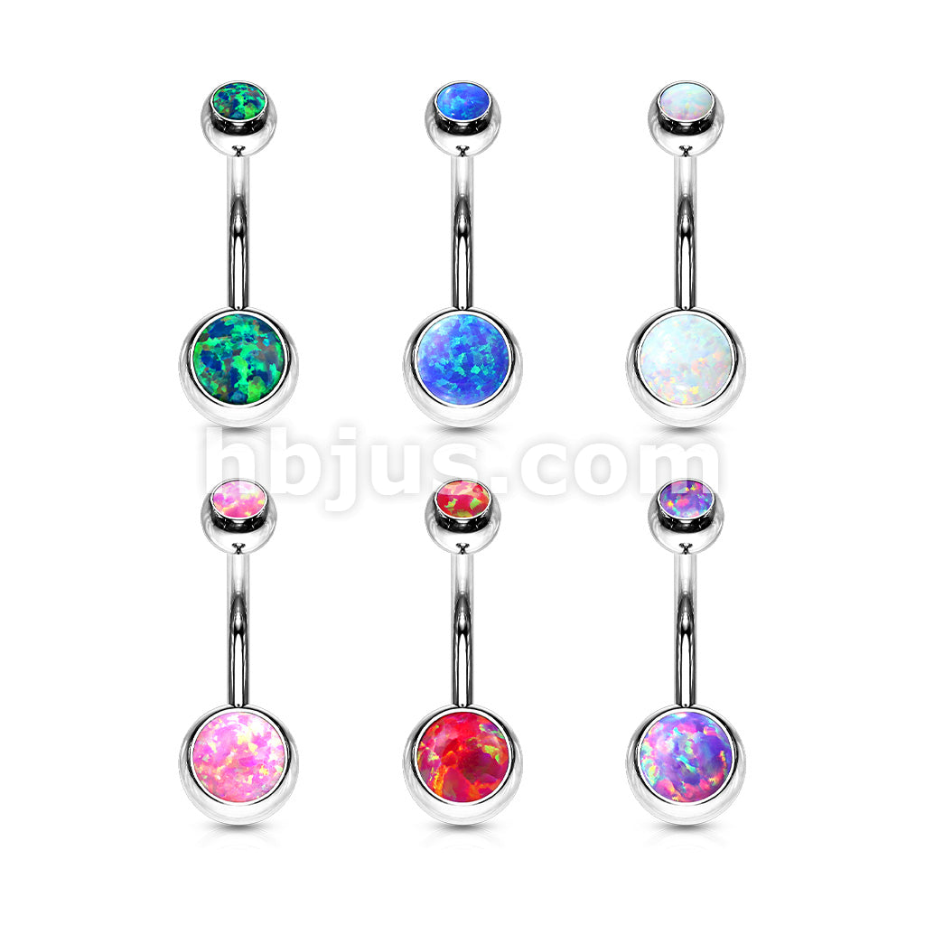Opal Set Double Jeweled 316L Surgical Steel Belly Button Navel Rings - Image 9