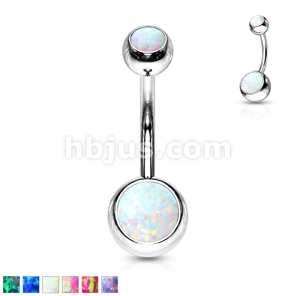 Opal Set Double Jeweled 316L Surgical Steel Belly Button Navel Rings