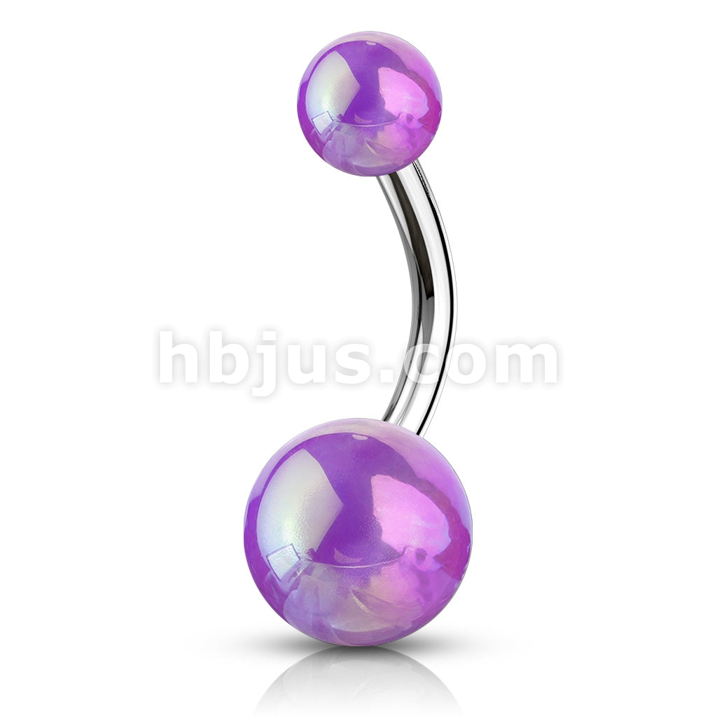 Metallic AB Coating Balls Over 316L Surgical Steel Belly Button Navel Rings - Image 3