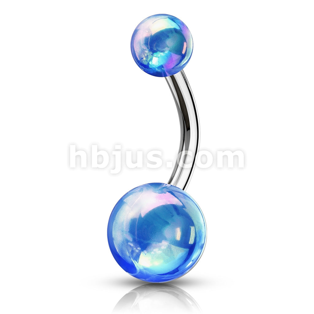 Metallic AB Coating Balls Over 316L Surgical Steel Belly Button Navel Rings - Image 4
