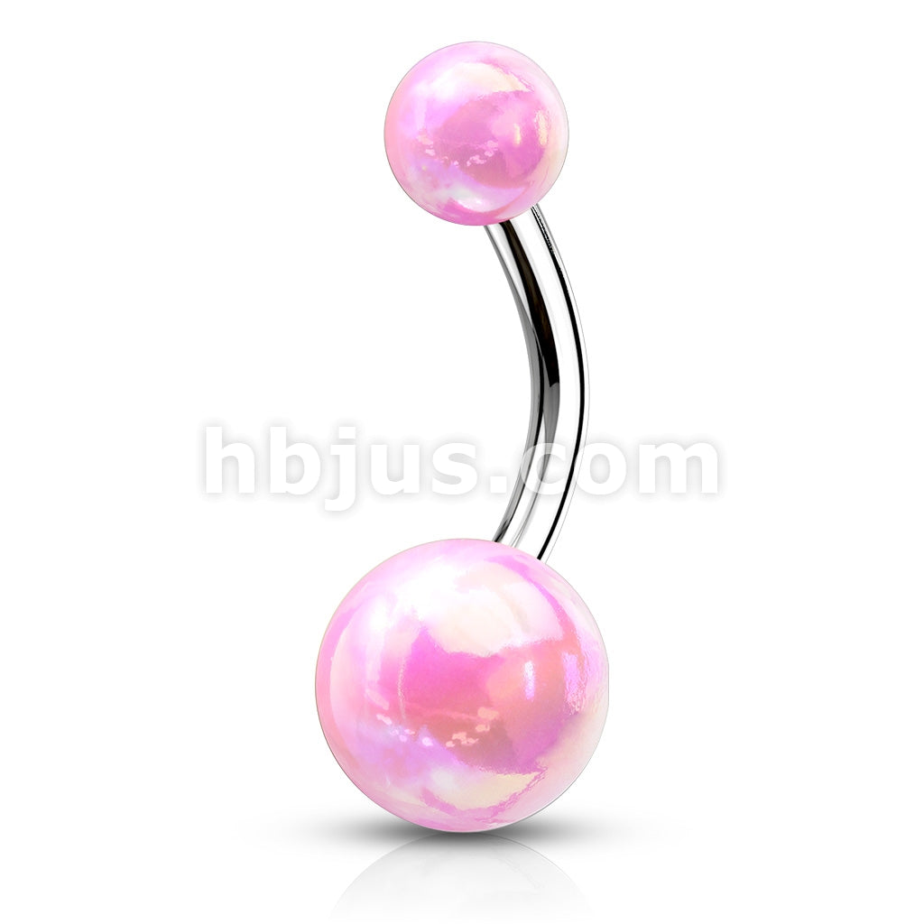 Metallic AB Coating Balls Over 316L Surgical Steel Belly Button Navel Rings - Image 5