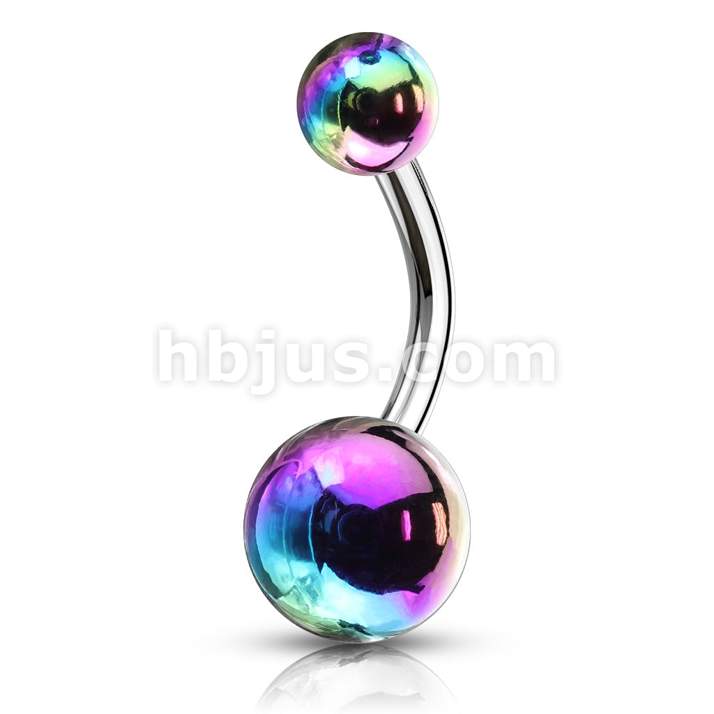 Metallic AB Coating Balls Over 316L Surgical Steel Belly Button Navel Rings - Image 6