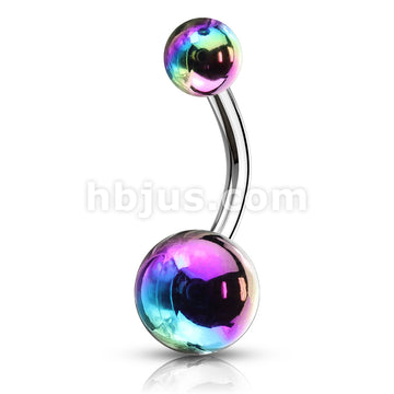 Metallic AB Coating Balls Over 316L Surgical Steel Belly Button Navel Rings - Image 6
