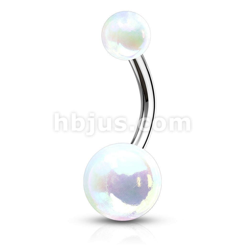 Metallic AB Coating Balls Over 316L Surgical Steel Belly Button Navel Rings - Image 7