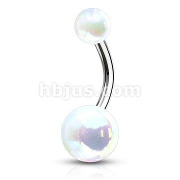 Metallic AB Coating Balls Over 316L Surgical Steel Belly Button Navel Rings - Image 7