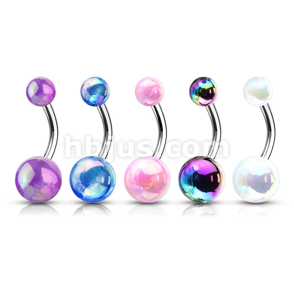 Metallic AB Coating Balls Over 316L Surgical Steel Belly Button Navel Rings - Image 9