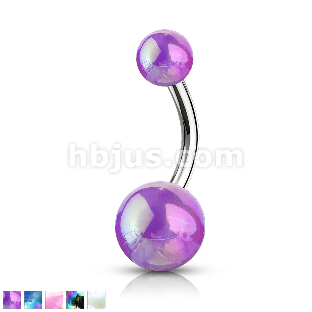 Metallic AB Coating Balls Over 316L Surgical Steel Belly Button Navel Rings - Image 2