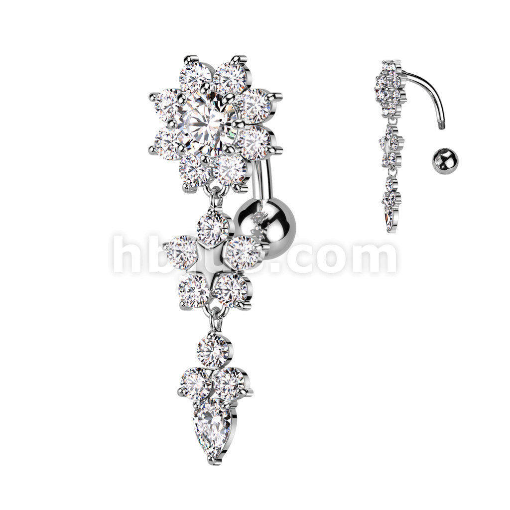 316L Surgical Steel 316L Surgical Steel Double Flower Top Drop Dangle... - Image 2