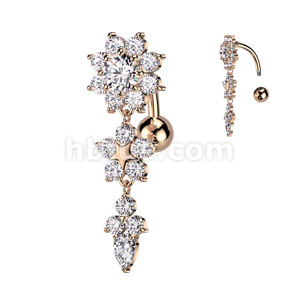 316L Surgical Steel 316L Surgical Steel Double Flower Top Drop Dangle... - Image 4