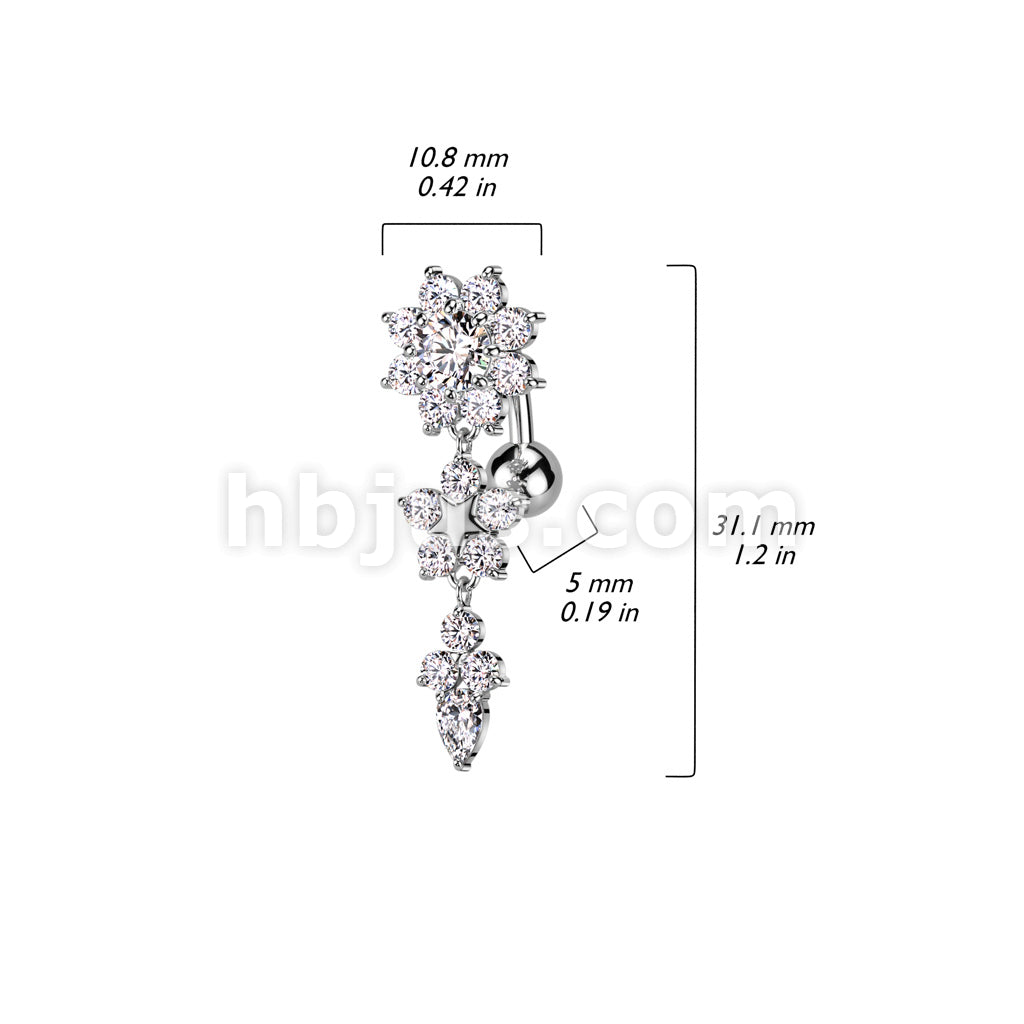 316L Surgical Steel 316L Surgical Steel Double Flower Top Drop Dangle... - Image 5
