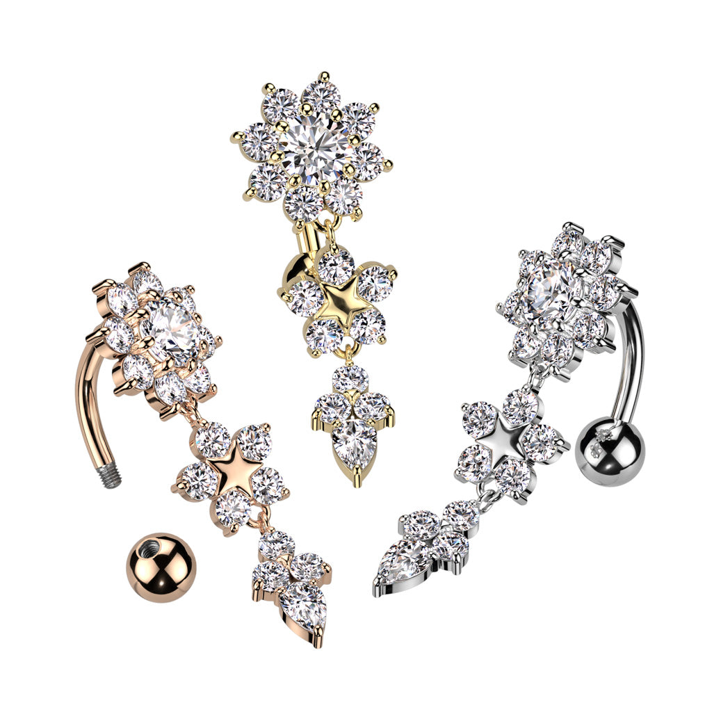 316L Surgical Steel 316L Surgical Steel Double Flower Top Drop Dangle...